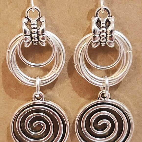 Bright Silver Chainmail Double Spiral Drop Earrings - Picture 5 of 7